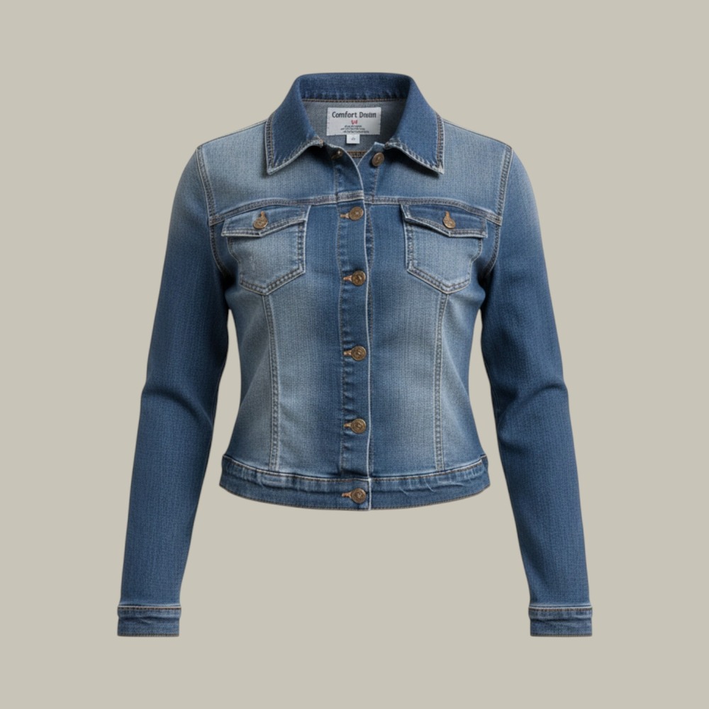 Comfort Denim Womens Medium Blue Jean Jacket Cotton Button Front Trucker Style